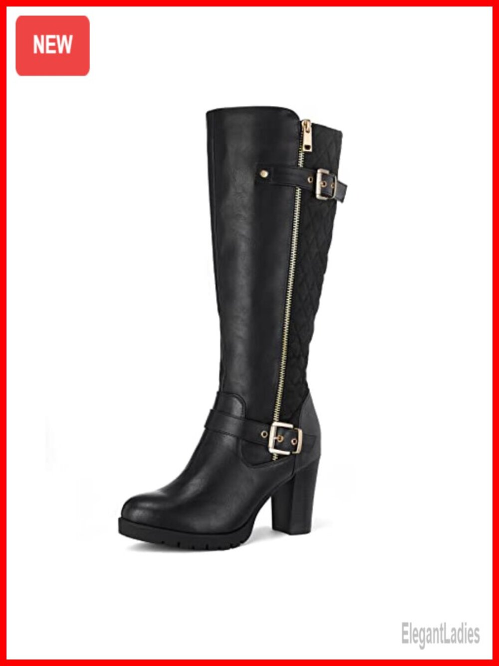Women's Knee High Boots Chunky Block Heel Side Zipper PU Suede